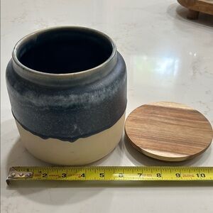 Cost Plus World Market Blue and Cream Ceramic Jar NEW